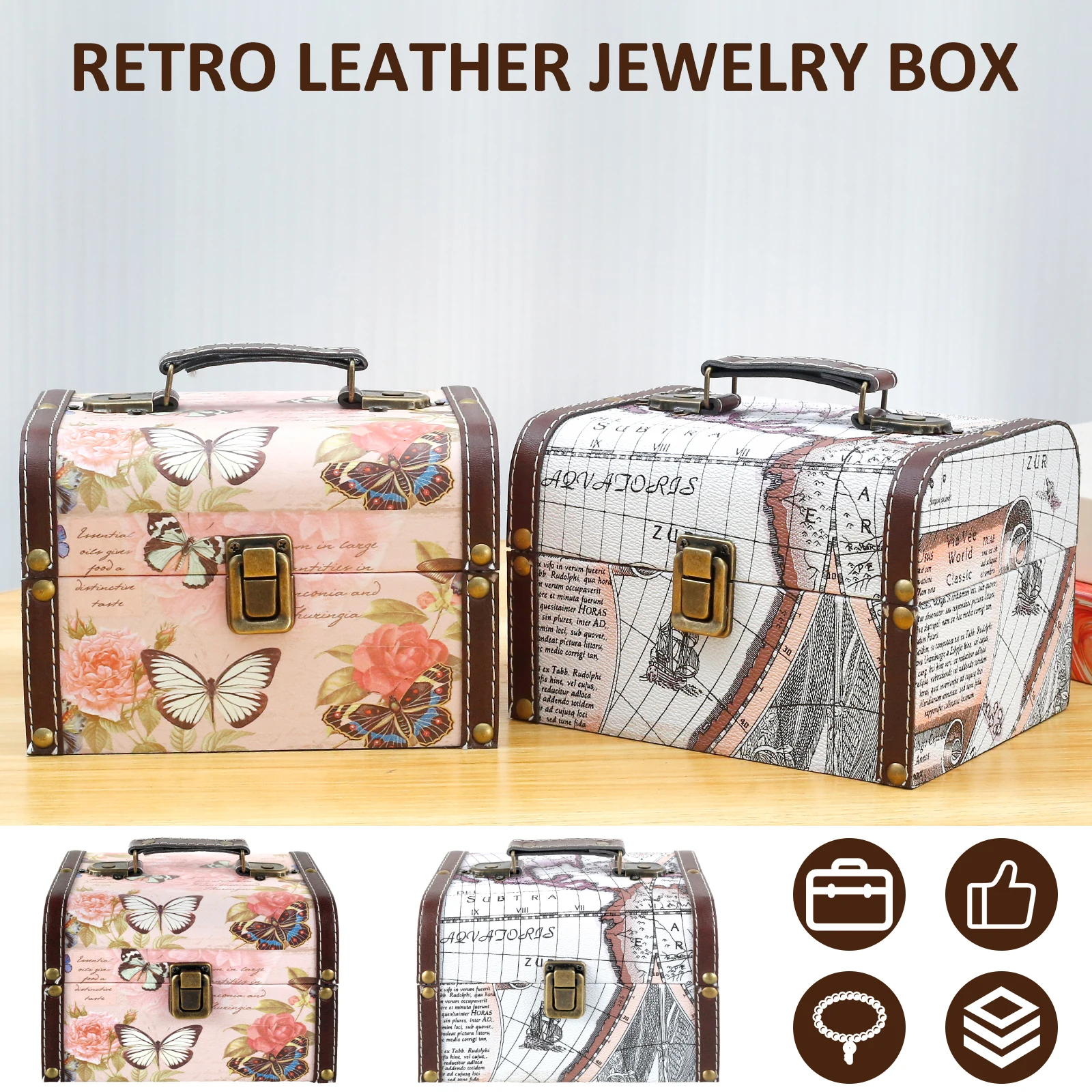 

Treasure Chest Box with Handle PU Leather Treasure Chest Case Delicate Pattern Treasure Chest Trinket Box Multifunctional