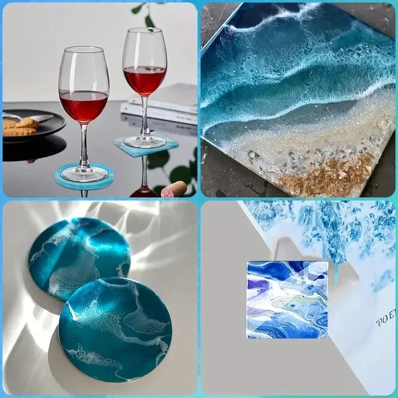 5Pcs/Set DlY Epoxy Resin Cup Coasters Making Silicone Molds, Including Round and Square Shapes Coaster Silicone Molds