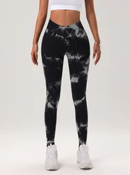 Tie Dyed V-Waist Tight Fitness Yoga Pants Cross Tie Dyed Hip Lifting Women's Sports Cycling Pants