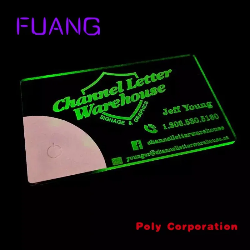 Custom Luxury laser engraving LED customized acrylic luminous visiting card metal blank NFC business card wedding card