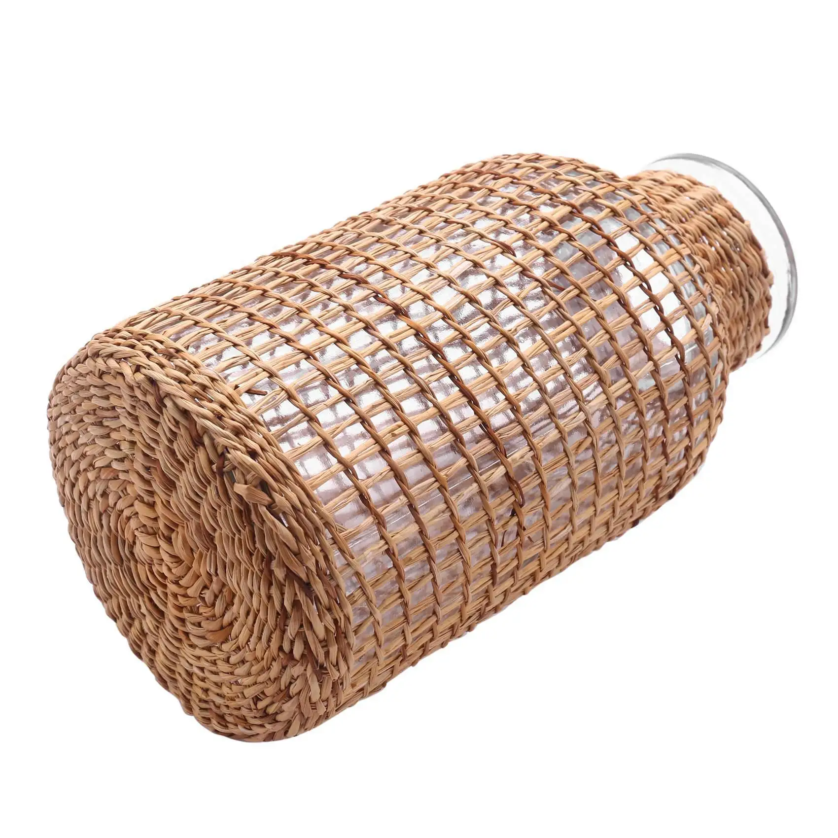 

A19F-2X Соломенная стеклянная ваза для цветов, японский цветочный горшок в скандинавском стиле, креативная цветочная корзина для водных растений -L