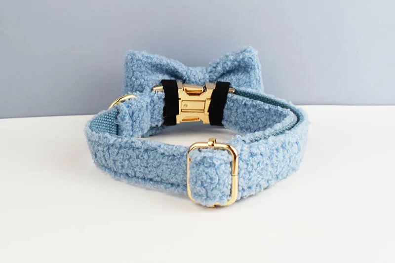 Teddy-Samt-Hundehalsband und Leinen-Set für Hunde, individuell graviertes Namensschild, Haustierbedarf, Hundeleine Teddy05 – Detail 4
