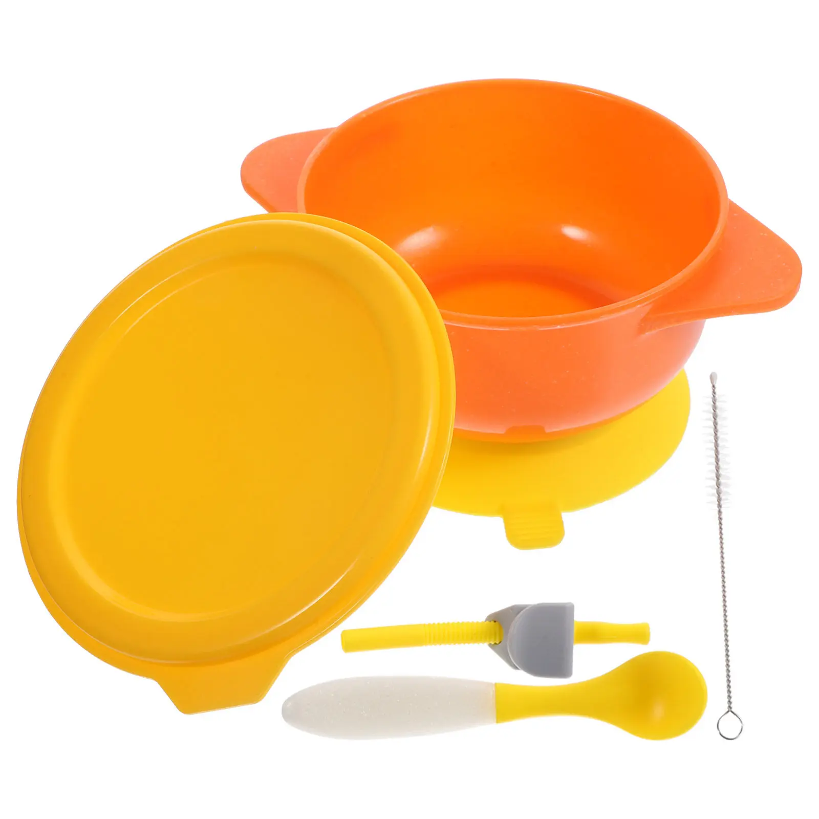 

1Set Baby Suction Bowl with Lid Spoon Straw Brush Anti-Scald Baby Food Bowl Toddler Self Feeding Safe Non-Tip Bowls