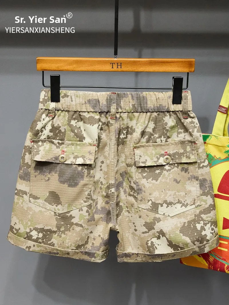 2026-new-american-retro-pure-cotton-camouflage-workwear-shorts-men's-summer-khaki-mid-waist-casual-cotton-shorts