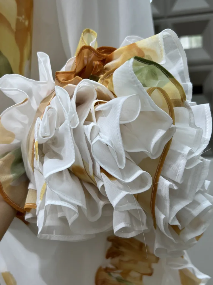 DFDG 2025 Damska Letnia Sukienka z Kwiatowym Nadrukiem, Rozkloszowana, z Wysokim Rozcięciem i Regulowanymi Ramiączkami, Styl Boho Chic, Sukienki Wieczorowe na Plażę