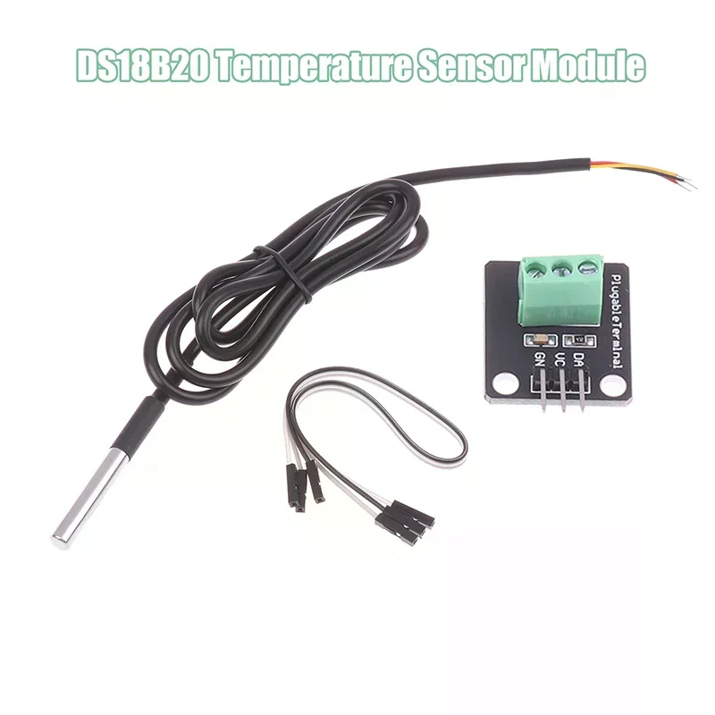 1Set DS18B20 Temperature Sensor Module Waterproof Digital Sensor Cable Stainless Steel Probe Terminal Adapter For