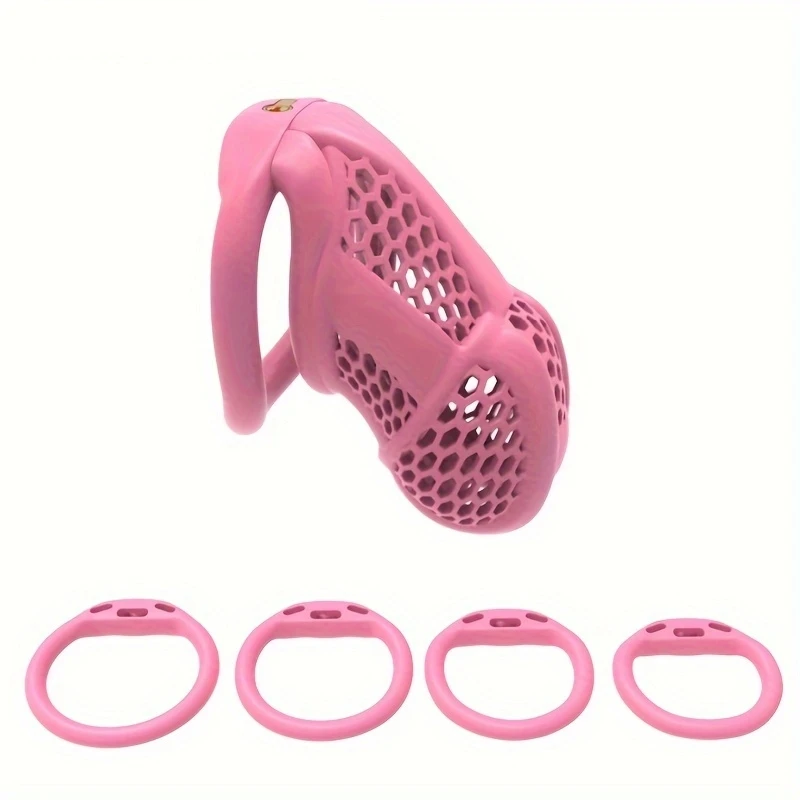 High Quality Pink ABS Male Chastity Cage Penis Abstinence Anti-Cheating Cock Cage with 4 Size Rings Male Gay Sex Toys 18+ 정조대