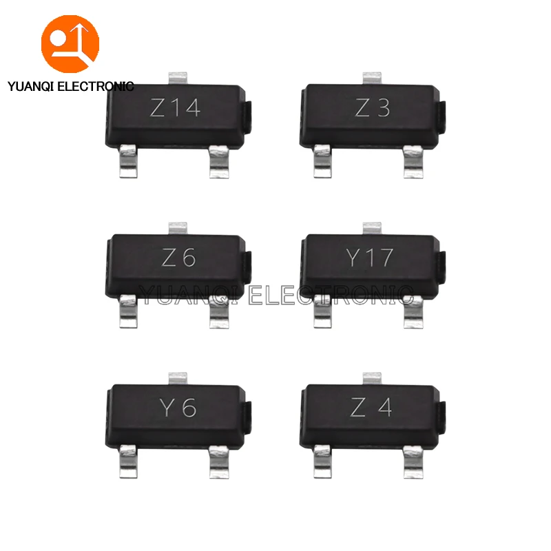 100 قطعة SOT-23 زينر ديود SMD BZX84C 2.4V 2.7V 3V 3V3 3V6 4V3 4V7 5V1 6V2 8V2 24V 27V 30V 39V 43V 47V 10V 12V 15V 18V 20V 22V 22V