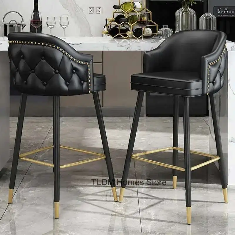 

Nordic Solid Wood Bar Chairs Home High Stool with Soft Cushion Designer Retro Bar Furniture Bar Stools Front Desk Back Armchair
