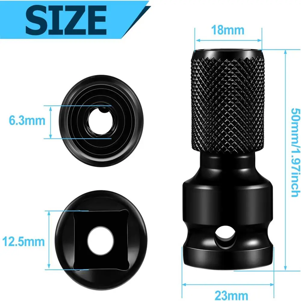 Drill Chuck Converter Socket Adapter Hex Shank 1/2-Inch Square Drive to 1/4-Inch Hex Female Socket Adapter for Ratchet Wrench