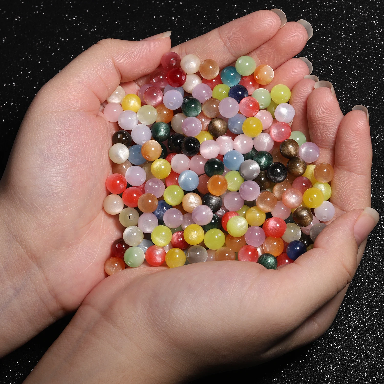 Mixed Colors Shiny Resin Cat Eye Beads Round Loose Spacer Beads For Jewelry Making DIY Necklace Bracelets Accessories 8mm 50pcs