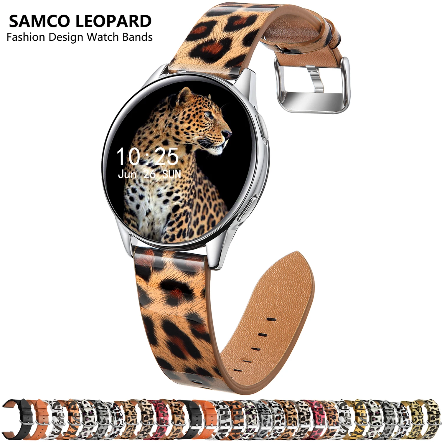 Correa de reloj de cuero de liberación rápida para mujer, leopardo, 20mm, 22mm