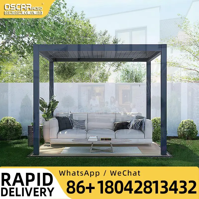 High Quality 3x3 3x4 Motorized Waterproof Louvered Roof Retractable Aluminium Pergola for Patio Garden Balcony pergola view 3