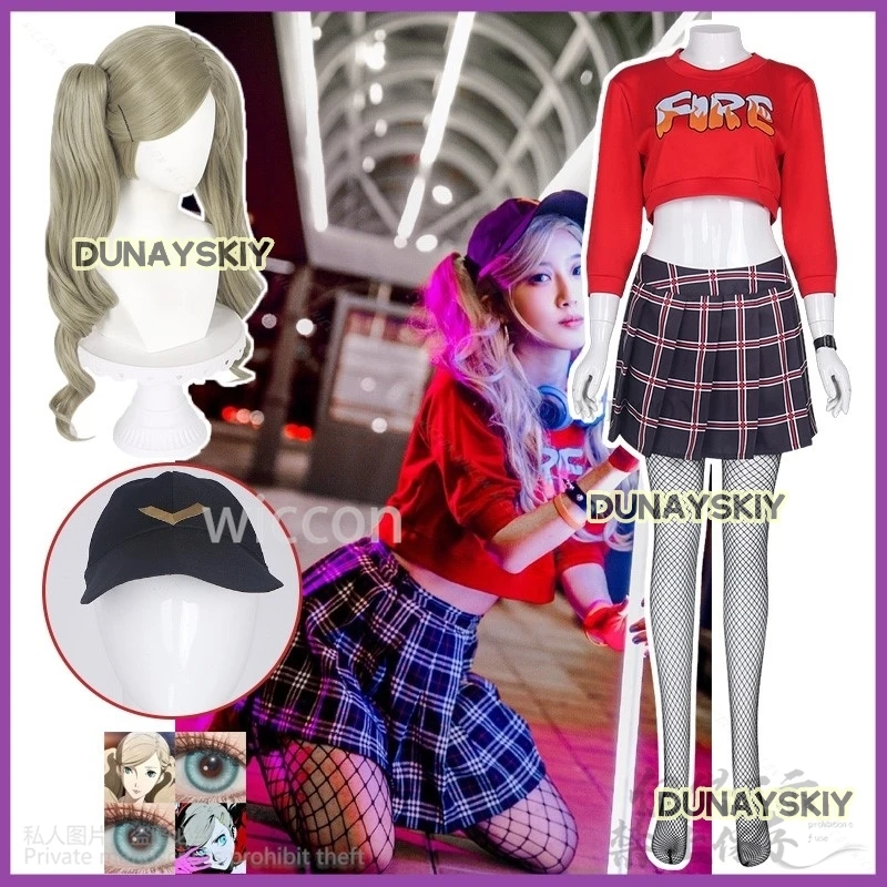 Anime Game Personaa 5 Anne Takamaki Cosplay Costume PANTHER Wig Long Sleeves Hoodies Skirt Woman Sexy Party Suit Customized