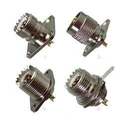 1pcs UHF SO239 Male Plug & Female Jack 2 Holes & 4 Holes Flange & Bulkhead Nut Connector Solder Cup Panel Mount RF Coaxial Brass