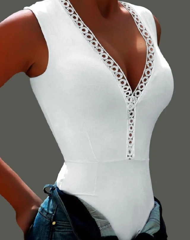 New Fashion Summer Casual Sexy Contrast Lace senza maniche Tank body Top abbigliamento femminile abiti