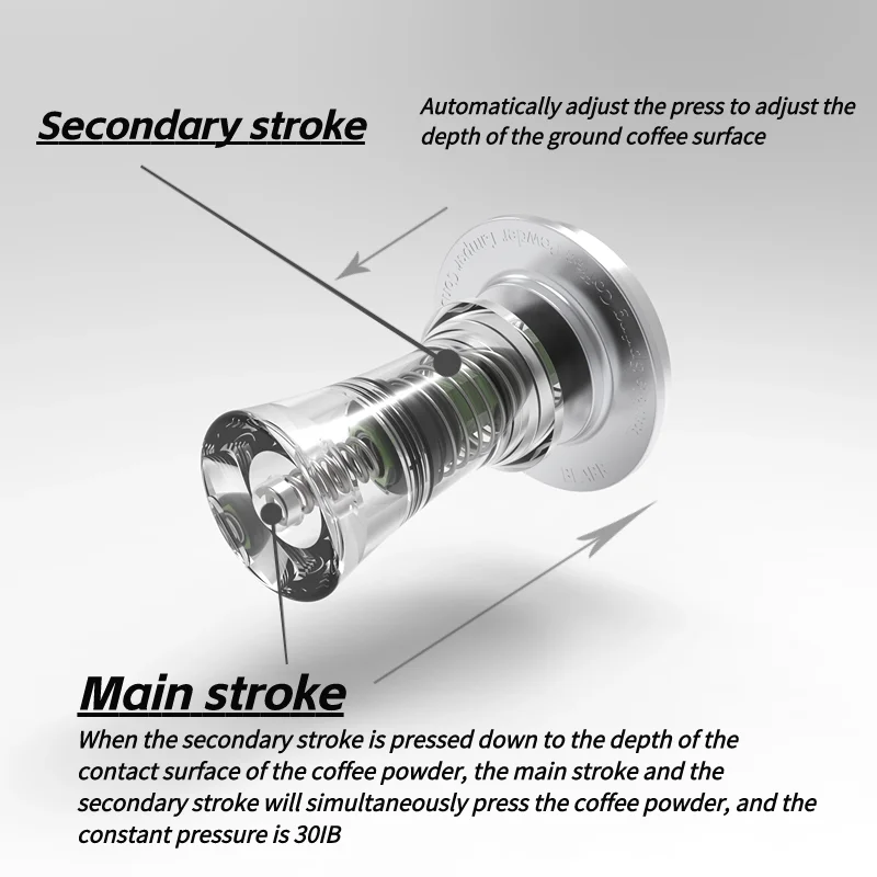 BEARR-Pressão Constant Spring Coffee Tamper, Double Spring Coffee Powder, Cabo Acrílico, Ferramenta Barista, 51mm, 53mm, 54mm, 58mm