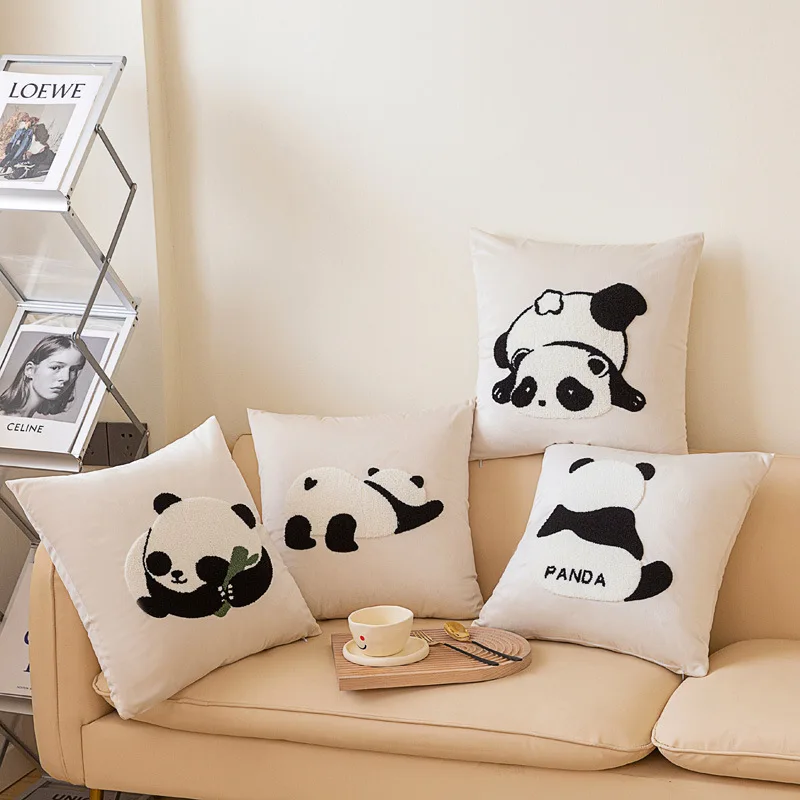 New office embroidery panda throw pillow modern simple black and white fresh sofa cushion pillowcase office back