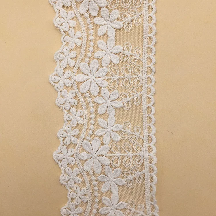 6.5CM Wide Exquisite White Mesh Cotton Embroidered Flowers Lace Ribbon Wedding Dress Collar Curtains DIY Apparel Sewing Crafts