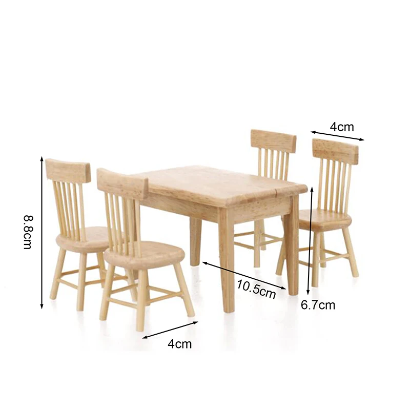 1/12 Miniature Dollhouse Furniture Wooden Dining Table Chair Simulation Toy