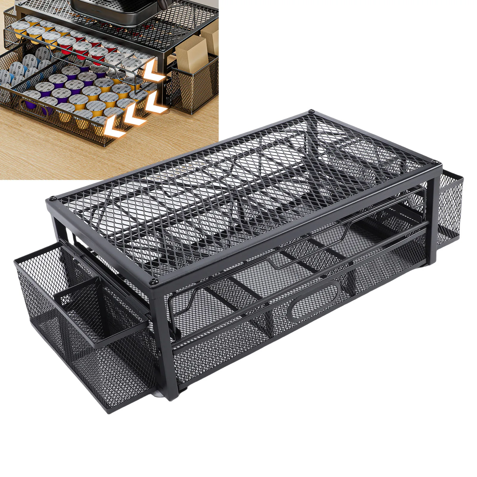 

Двухуровневый органайзер для кофейных капсул с выдвижными ящиками для кухонной столешницы, черный, для кофейной станции