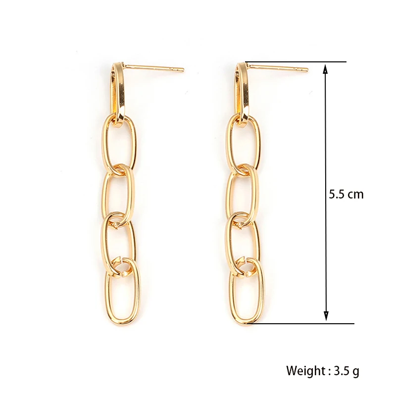Gold Color Long Chain Dangle Earrings Geometric Metal Hanging Earrings for Women Personality Link Trendy Jewelry Party Gift
