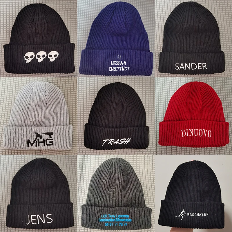 Custom Logo Beanie DIY Personalized Embroidered Design Autumn Winter Warm Knitted Hats For Men Women Team Brand Customize Skull