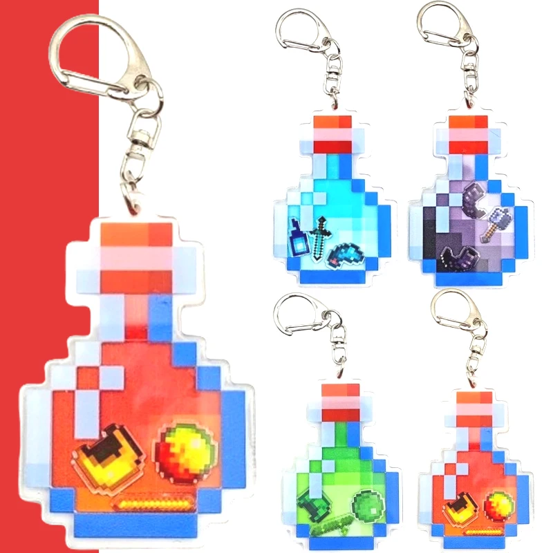 Game Minecraft Cartoon Potion Shake Keychain Anime Shake Fighter Acrylic Pendant Key Chain Bag Decor Cute Keyring Kids Toys Gift