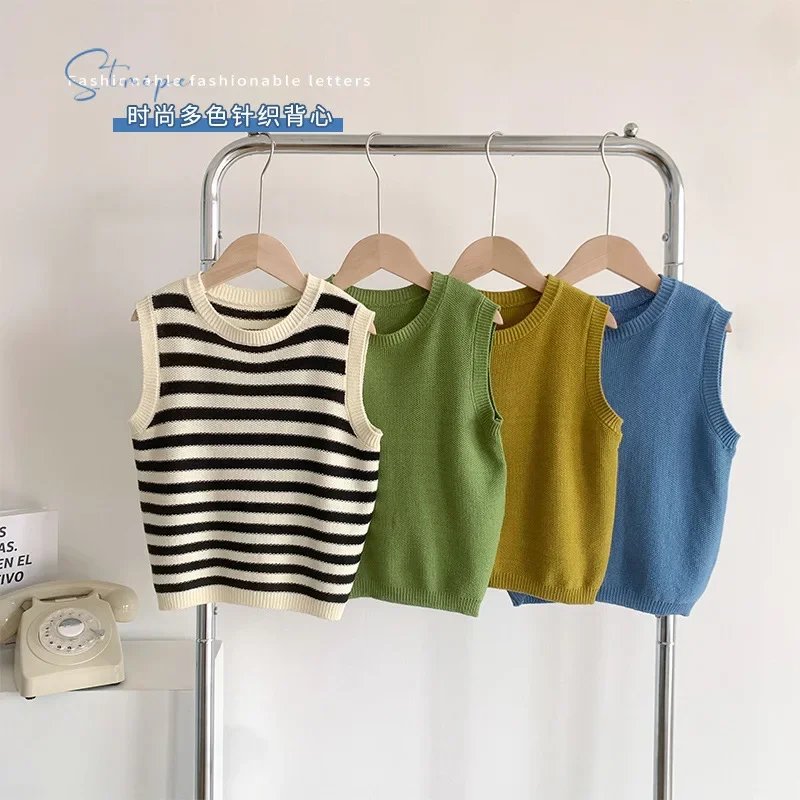 2023 Summer New Children's Clothing Children's Striped Vest Boys and Girls All-Match Knitted Sleeveless Sling Top