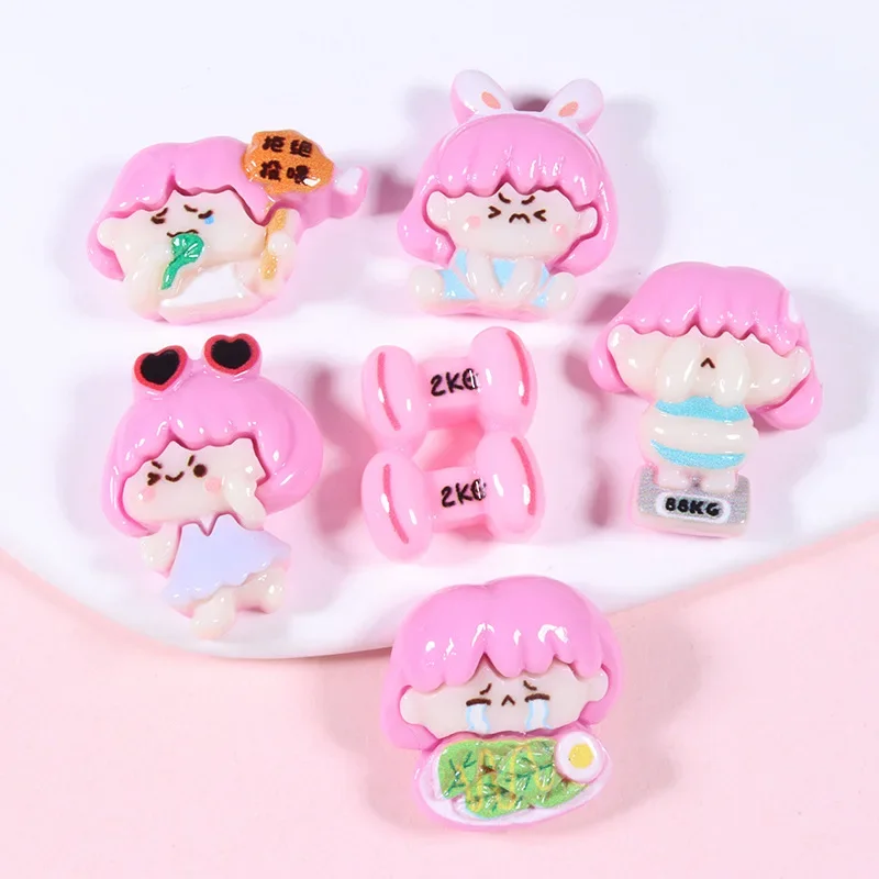 5pcs Cartoon weight loss girl resin flatback cabochons jewelry accessories diy resin charms for scrapbooking embellishments