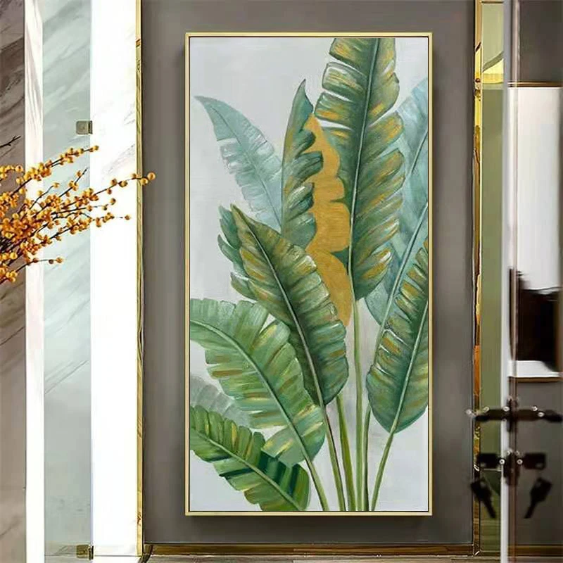 Boho Wall Art Botanical Wall Art Tropical Plant Oil Paintings Hand-painted Home Decor Palm Leaf Green Painting Modern Artwork