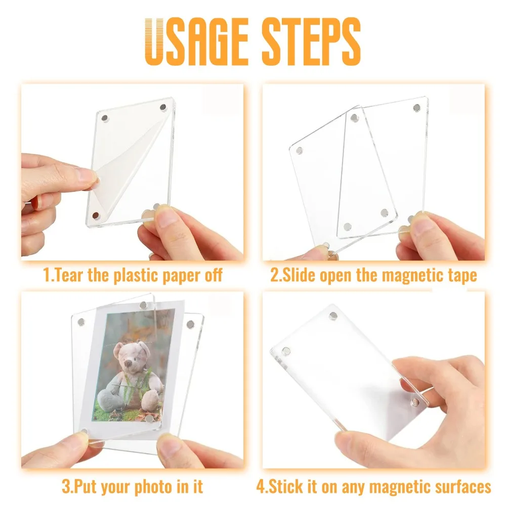 Mini Acrylic Fridge Magnetic Frame Clear Double Sided Picture Frames Multi-size Frameless Polaroid Frame for Refrigerator