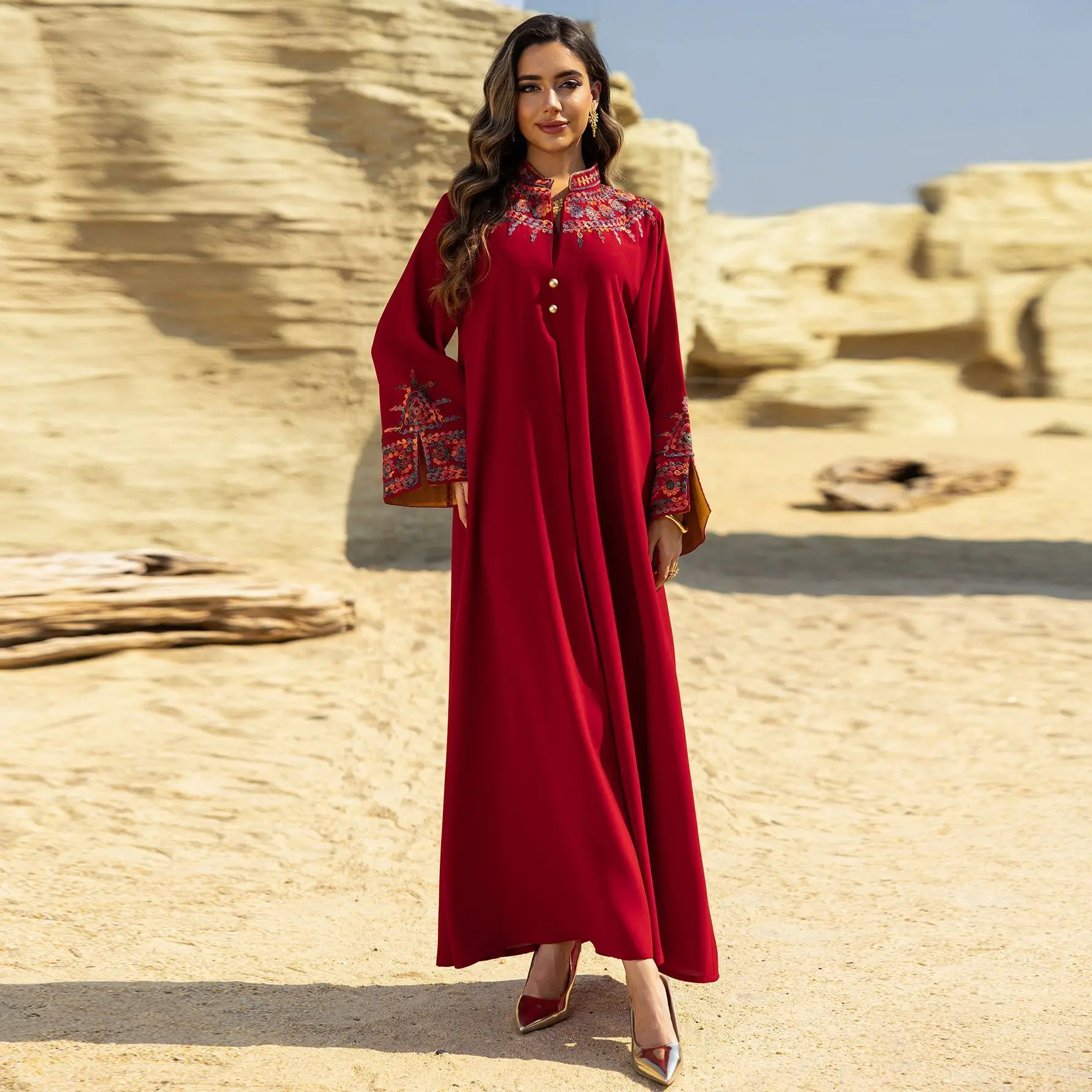 Ab467 Abito da donna musulmana Primavera/estate Moda Ins Nuovo Dubai Abito ricamato Jalabiya Ramadan Dubai Lusso Islam Elegante