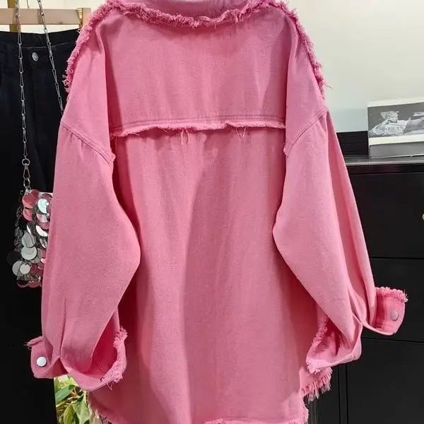 Raw edge denim shirt jacket 2025 spring and autumn new Korean version casual loose design top