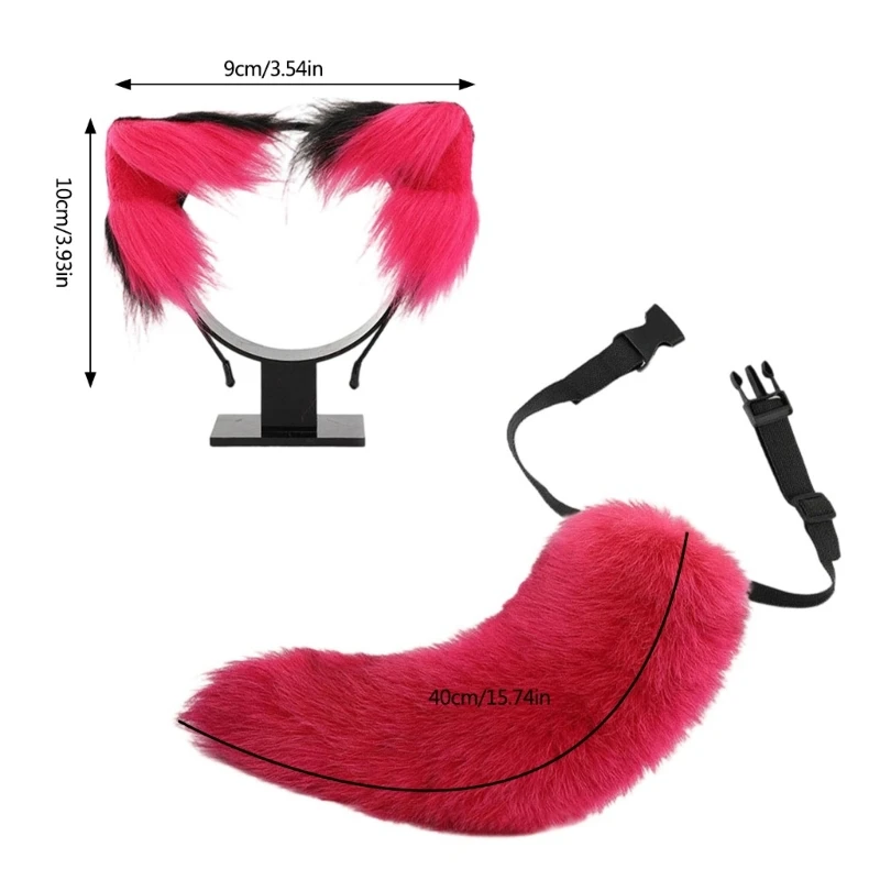 Anime Cosplay Requisis Katzen Ohren und Schwanz Set Plüschpelzende Ohren Hairhoop mit Schwanz