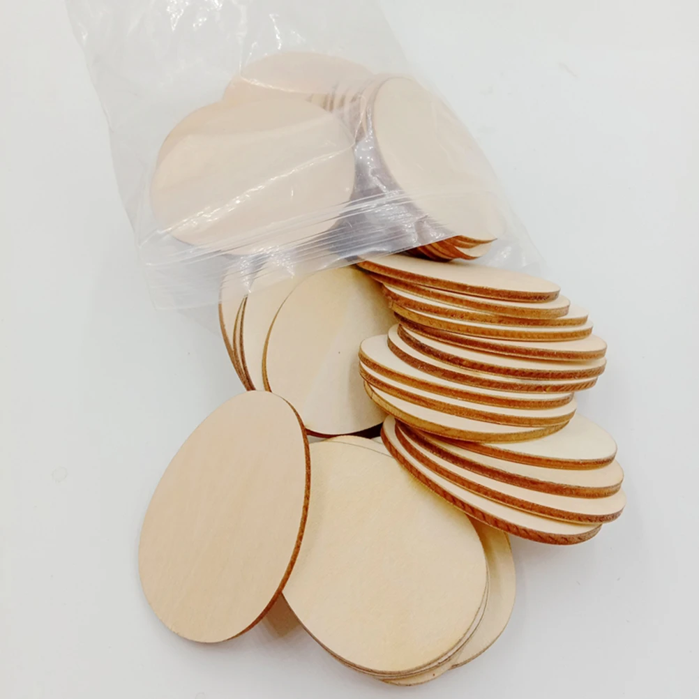 

25pcs Decorative Wood Chips Easter Egg Shape Ornament Bamboo Unfinished Shapes