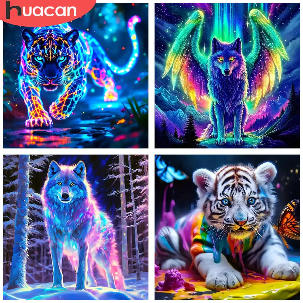 HUACAN 1 Stück Diamantmalerei Neon Panther Kunst Leinwand Farben Wildtiere 5D DIY Diamant Stickerei Kits 3D Mosaik Bild Glamourös
