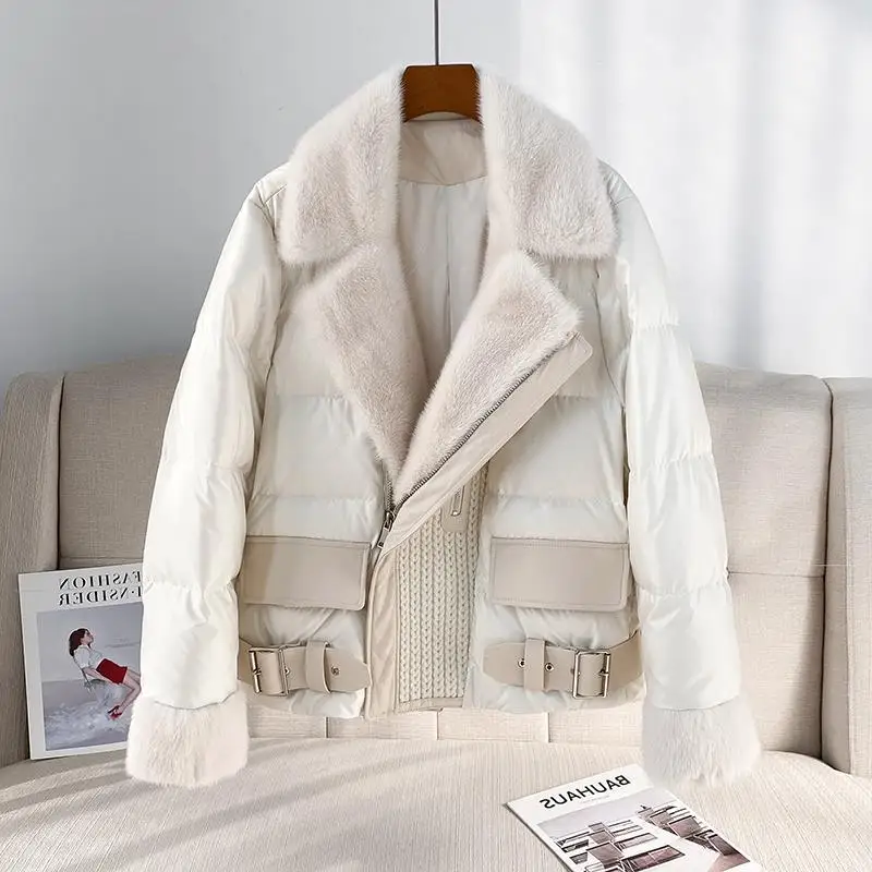 Chaqueta de plumón de ganso para mujer, abrigo corto de piel de visón, grueso y cálido, informal, para viaje diario, moda de otoño e invierno, 2024,