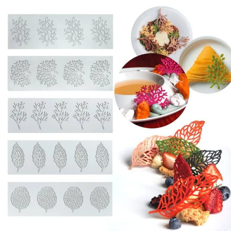 Lace Veil Mat Silicone Leaf Shape Fondant Mold Coral Chocolate Molds Cake Pastry Decor Baking Gumpaste Mould Decoration Sugar