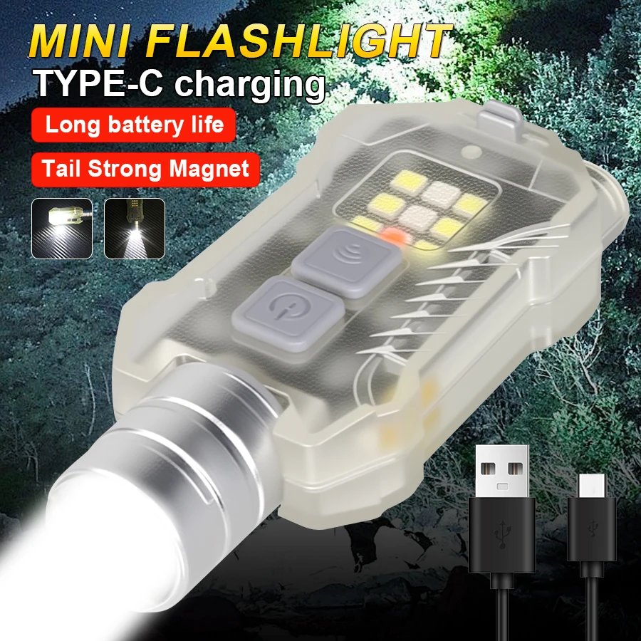 Portable Telescopic Zoom Flashlight With Magnetic Built-in High-capacity Battery Rechargeable LED COB Work Light Emergency Lamp