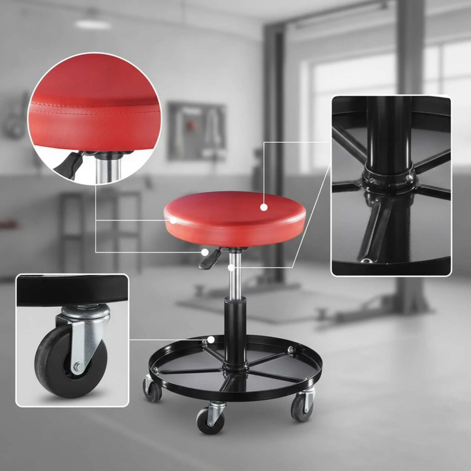 Tabouret de mécanicien avec plateau à outils, tabouret roulant robuste avec plateau à outils, mobile et durable pour les mécaniciens, les ateliers de réparation automobile