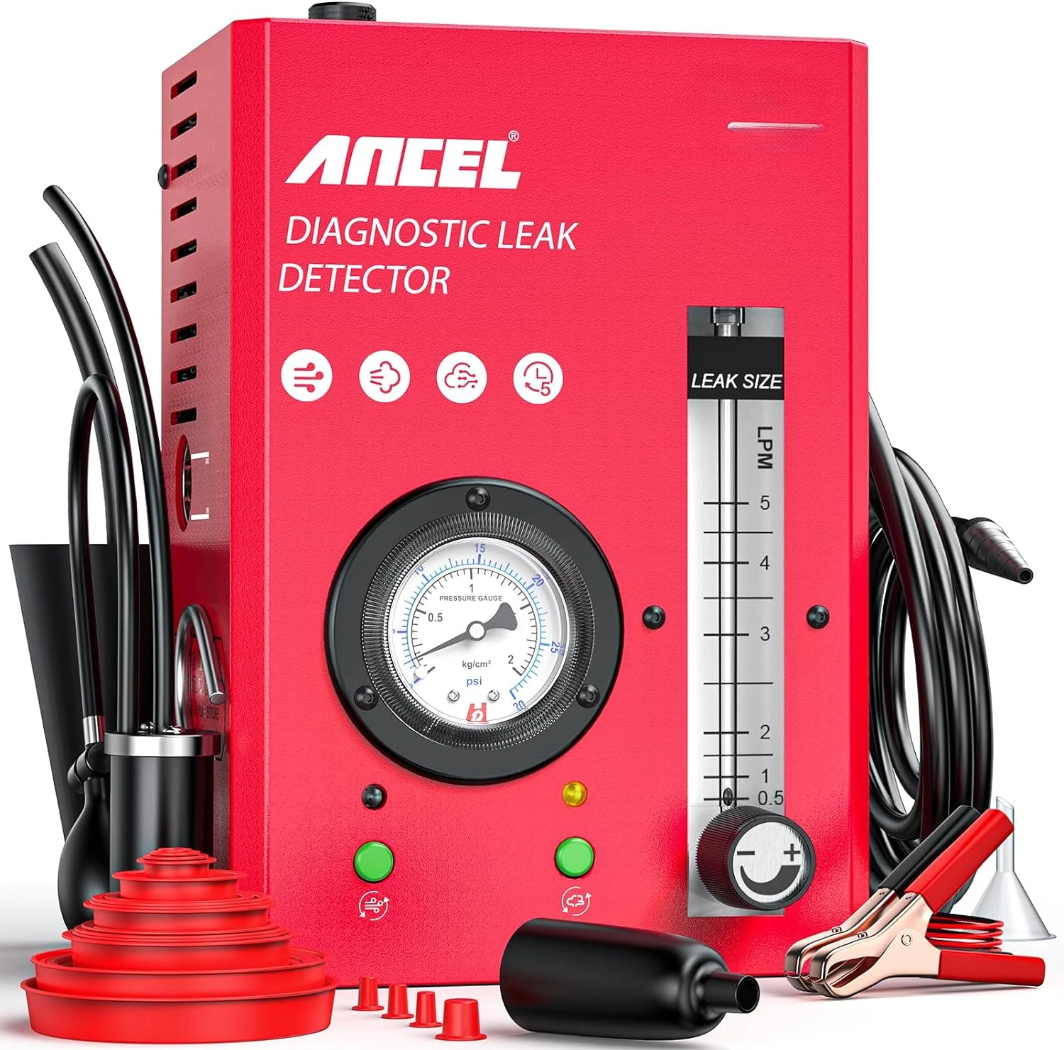 

Automotive Smoke Machine with Built-in Air Pump and Pressure Gauge. Professional Vehicle Leak Diagnostic Detector Tools Kit