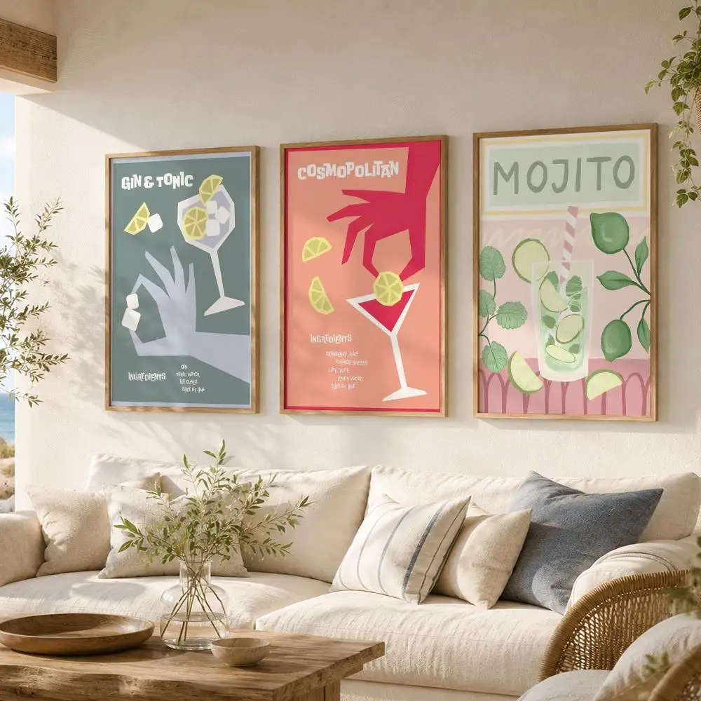 Cocktail Color Block Hand Mojito Painting Calligraphy Canvas Poster Art for Bedroom Room Home Decor Wall Decoration Decals Gift