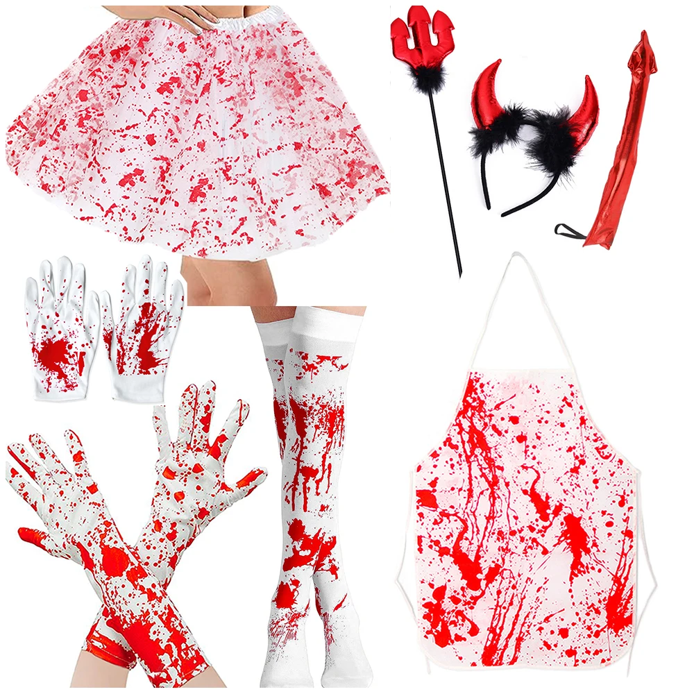 

Halloween Blood Gloves Apron Socks Skirts Cosplay Costume Demons Accessories Props Haunted House Horror Realistic Ambience Props