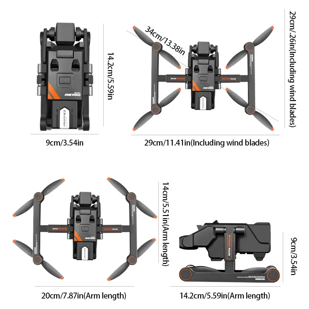 Quadcopter com câmeras duplas, GPS, fluxo óptico, posicionamento duplo, motor sem escova, quatro lados Evitar obstáculos, RG700Pro