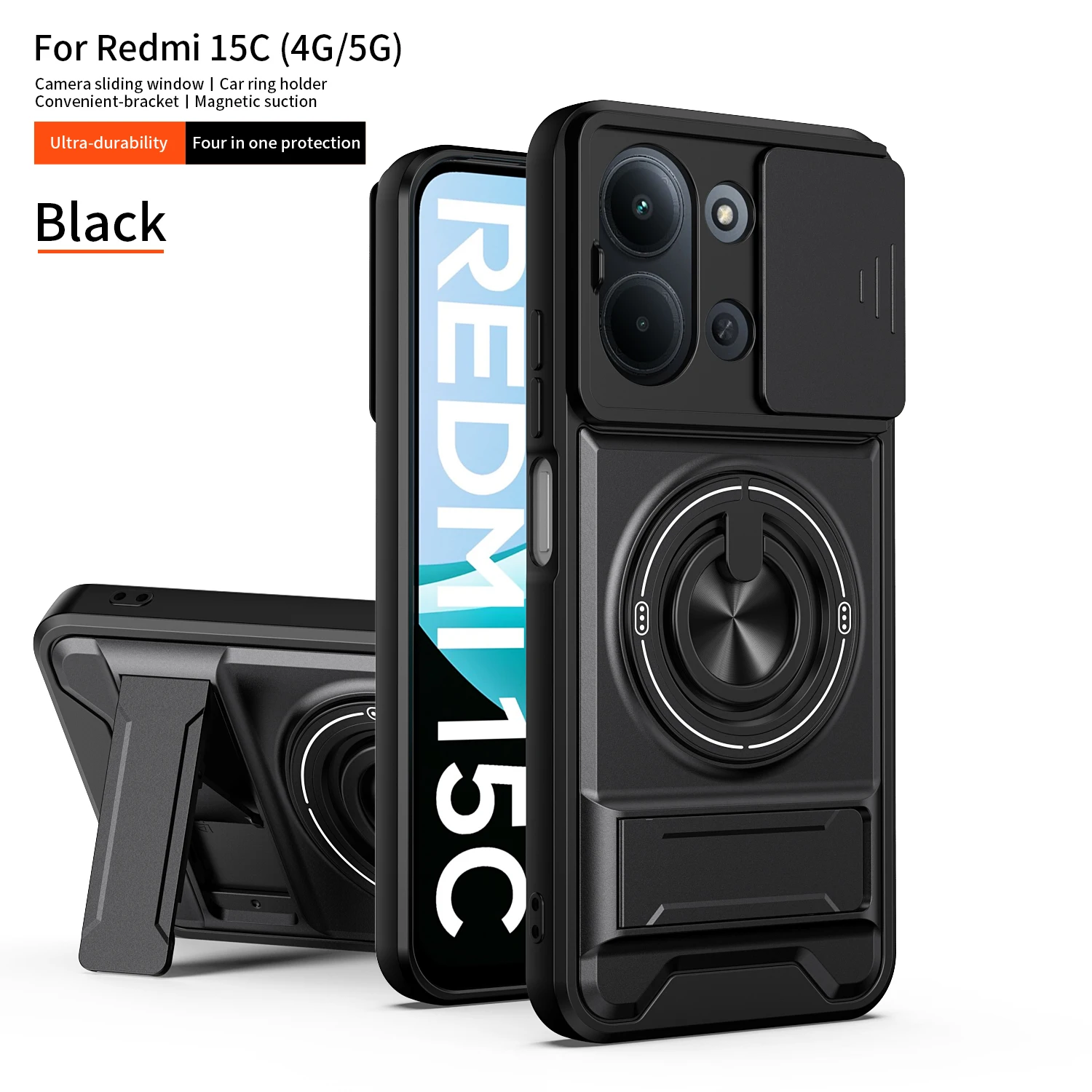 For Xiaomi Redmi 15C Case Redmi 15C 4G 5G Cover Phone Case Magsafe Magnetic Fold Holder Military Armor Camera Protection Cover view 2
