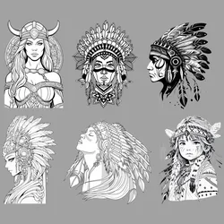 Black & white cartoon tribal characters DTF Heat Transfer Sticker Clothes application Vinyl Patches Iron-on DIY Clothing T-Shirt