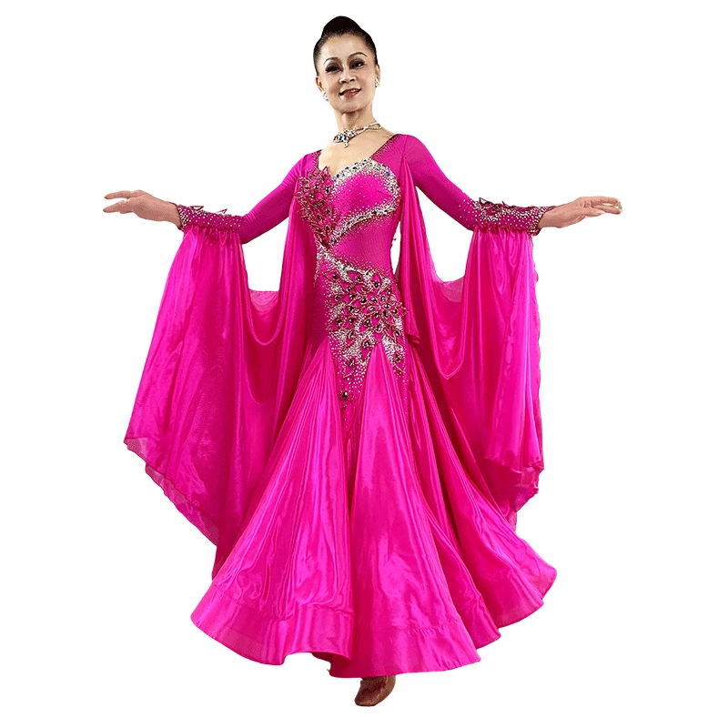 

B-24105-1 Custom International Standard Ballroom Dance Dress for Women Spandex/Polyester Stage Performance Wear Satin Chiffon
