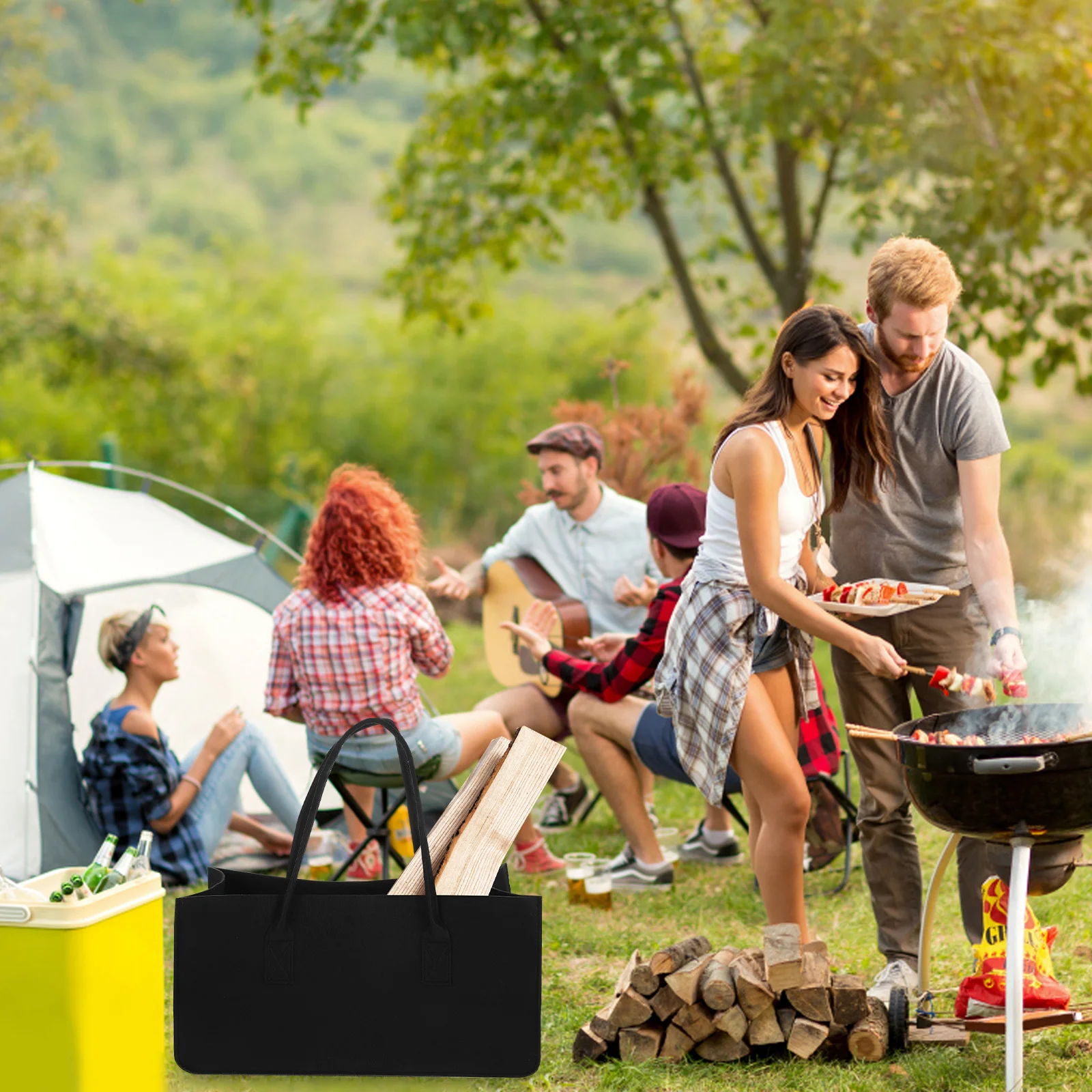 

Felt Storage Bag High Capacity Wear Resistant Tote for Firewood Storage Camping Equipment Yard Items Convenient Fold Up Design