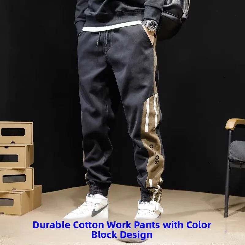 

Spring Autumn Pure Cotton Work Pants Men's Casual Loose Striped Workwear Trousers Sports Big Size Harlan Pants
